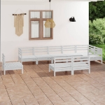 Set Divani da Giardino 9 pz in Legno Massello di Pino Bianco