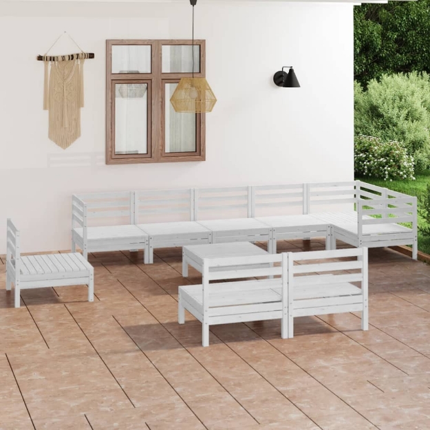 Set Divani da Giardino 10 pz in Legno Massello di Pino Bianco