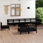 Set Divani da Giardino 10 pz in Legno Massello di Pino Nero