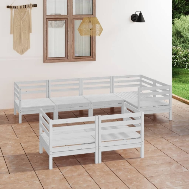 Set Divani da Giardino 7 pz in Legno Massello di Pino Bianco