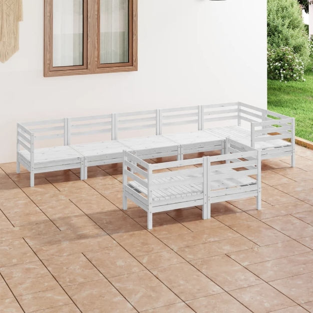 Set Divani da Giardino 8 pz in Legno Massello di Pino Bianco