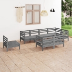 Set Divani da Giardino 8 pz in Legno Massello di Pino Grigio