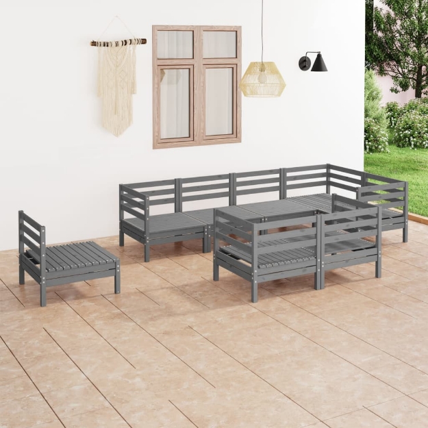 Set Divani da Giardino 8 pz in Legno Massello di Pino Grigio