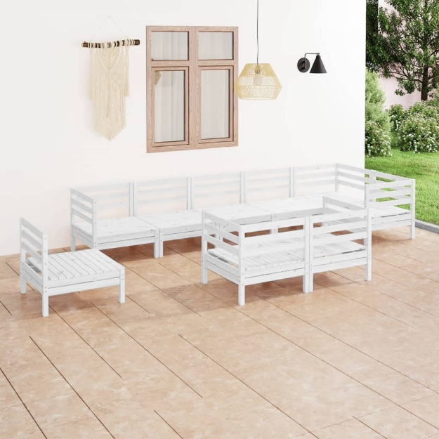 Set Divani da Giardino 9 pz in Legno Massello di Pino Bianco