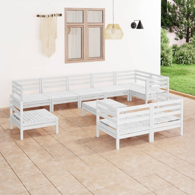 Set Divani da Giardino 10 pz in Legno Massello di Pino Bianco