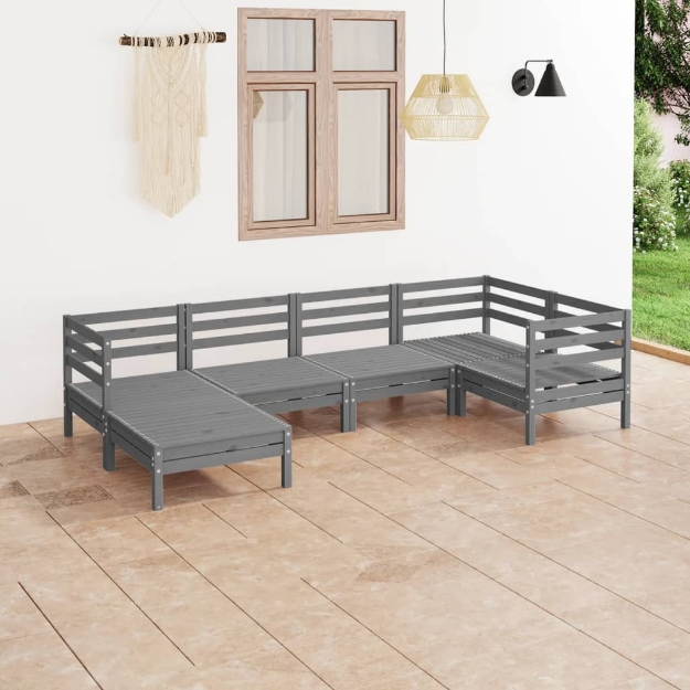 Set Divani da Giardino 6 pz in Legno Massello di Pino Grigio