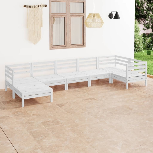 Set Divani da Giardino 7 pz in Legno Massello di Pino Bianco