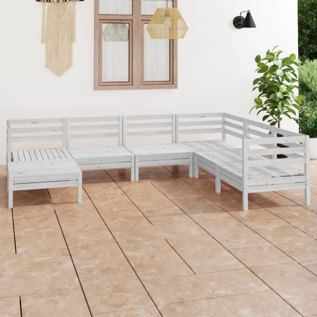 Set Divani da Giardino 7 pz in Legno Massello di Pino Bianco