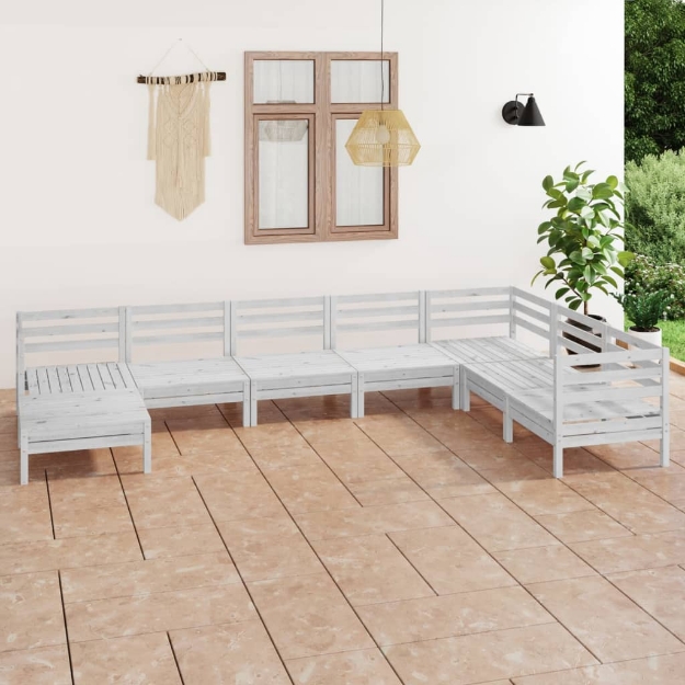 Set Divani da Giardino 8 pz in Legno Massello di Pino Bianco