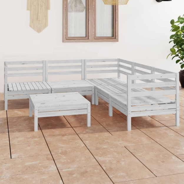 Set Divani da Giardino 6 pz in Legno Massello di Pino Bianco