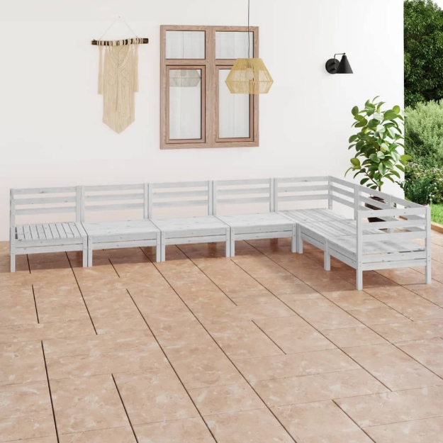 Set Divani da Giardino 7 pz in Legno Massello di Pino Bianco