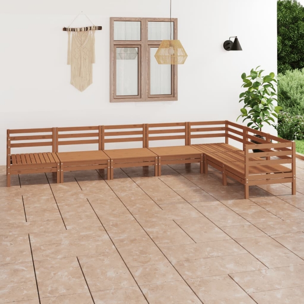 Set Divani da Giardino 7 pz in Legno Massello di Pino Miele