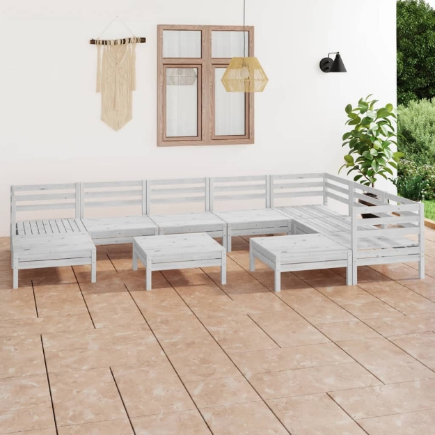 Set Divani da Giardino 10 pz Bianco in Massello di Pino Bianco