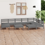 Set Divani da Giardino 10 pz in Legno Massello di Pino Grigio