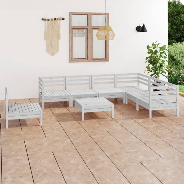 Set Divani da Giardino 8 pz in Legno Massello di Pino Bianco