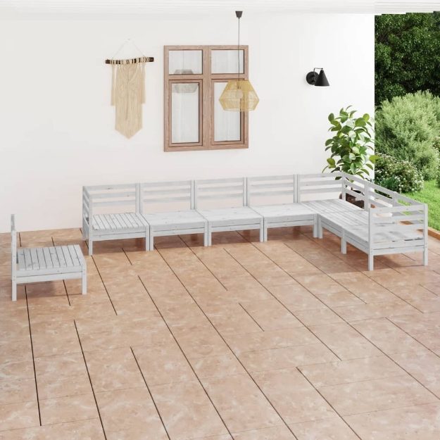 Set Divani da Giardino 8 pz in Legno Massello di Pino Bianco