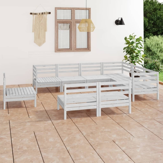 Set Divani da Giardino 9 pz in Legno Massello di Pino Bianco