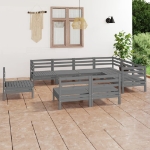 Set Divani da Giardino 9 pz in Legno Massello di Pino Grigio