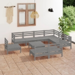 Set Divani da Giardino 10 pz in Legno Massello di Pino Grigio