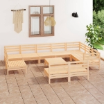 Set Divani da Giardino 11 pz in Legno Massello di Pino