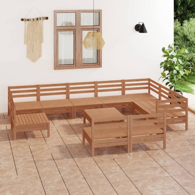 Set Divani da Giardino 11 pz in Legno Massello di Pino Miele