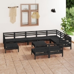 Set Divani da Giardino 11 pz in Legno Massello di Pino Nero