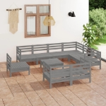 Set Divani da Giardino 10 pz in Legno Massello di Pino Grigio