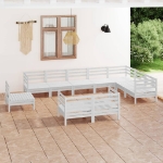 Set Divani da Giardino 10 pz Bianco in Legno Massello di Pino