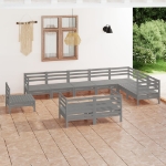 Set Divani da Giardino 10 pz in Legno Massello di Pino Grigio