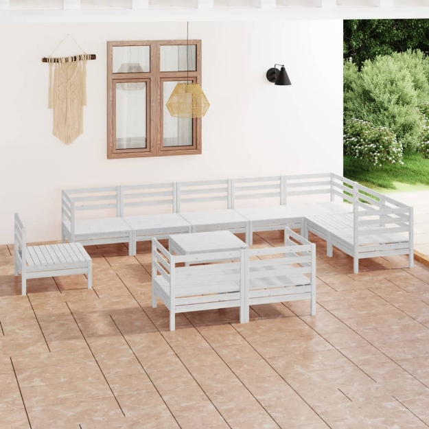 Set Divani da Giardino 11 pz in Legno Massello di Pino Bianco