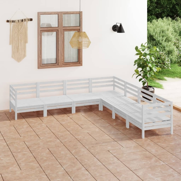 Set Divani da Giardino 7 pz in Legno Massello di Pino Bianco