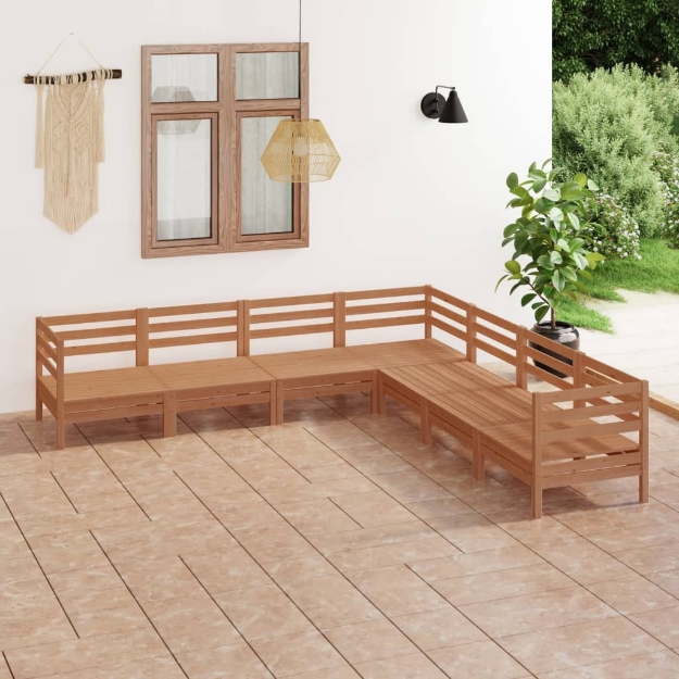 Set Divani da Giardino 7 pz in Legno Massello di Pino Miele