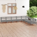 Set Divani da Giardino 8 pz in Legno Massello di Pino Grigio