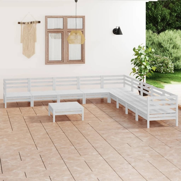 Set Divani da Giardino 10 pz in Legno Massello di Pino Bianco