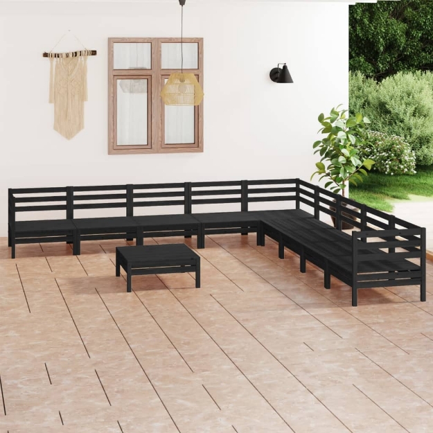 Set Divani da Giardino 10 pz in Legno Massello di Pino Nero