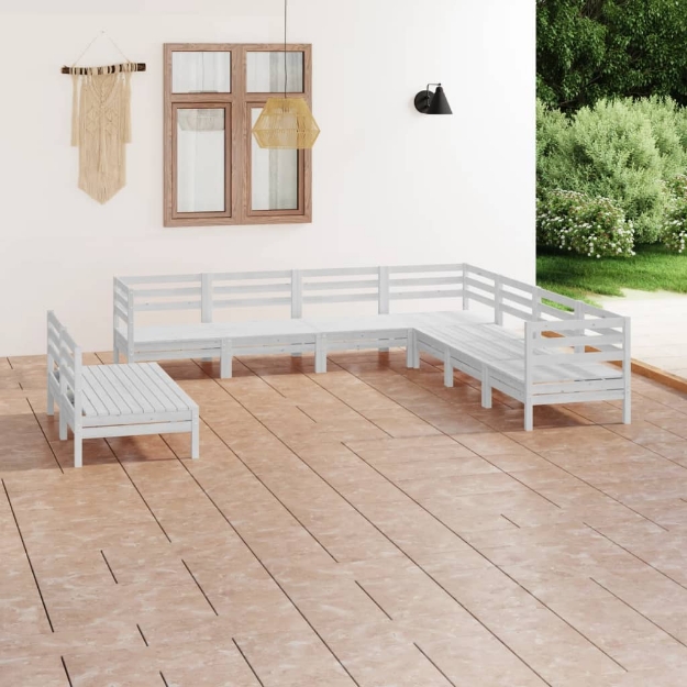 Set Divani da Giardino 9 pz in Legno Massello di Pino Bianco