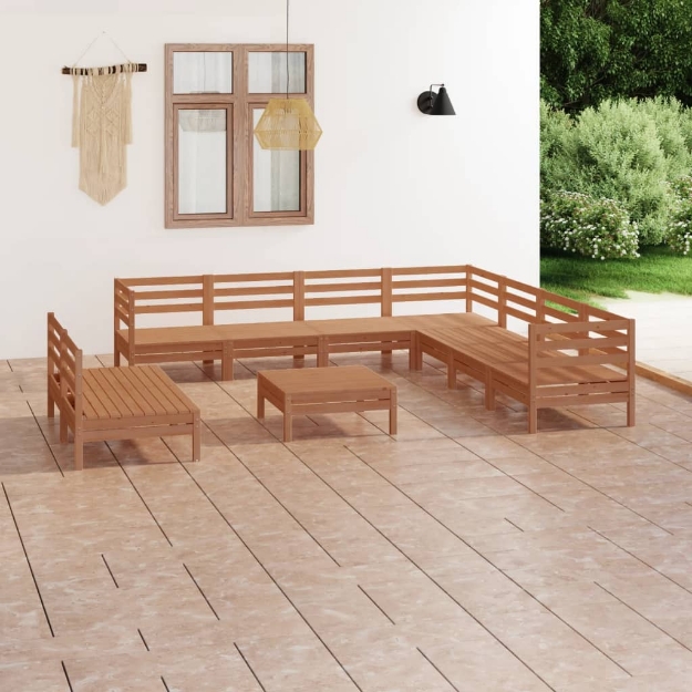 Set Divani da Giardino 10 pz in Legno Massello di Pino Miele