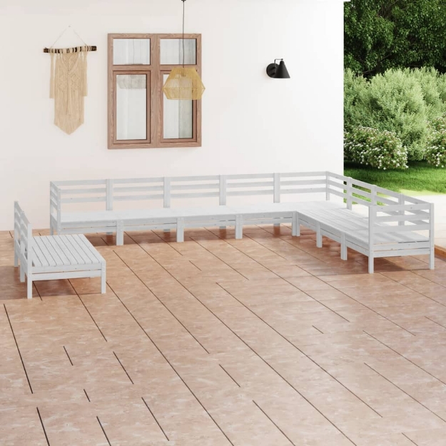 Set Divani da Giardino 10 pz in Legno Massello di Pino Bianco