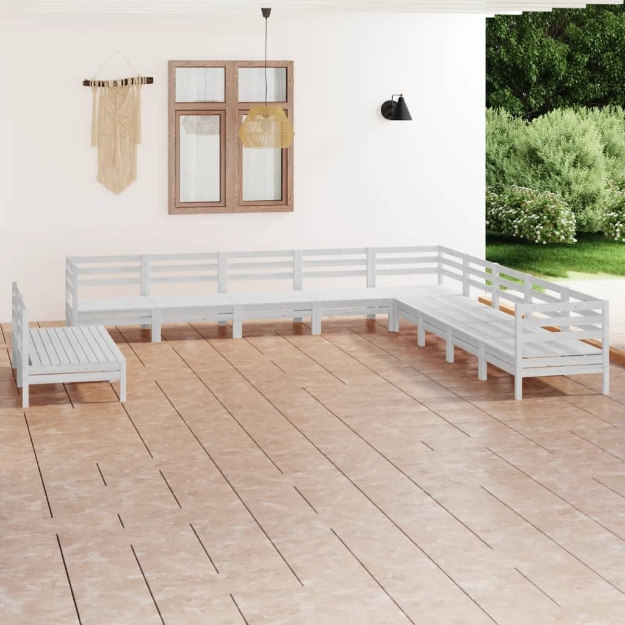 Set Divani da Giardino 11 pz in Legno Massello di Pino Bianco