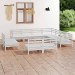 Set Divani da Giardino 11 pz in Legno Massello di Pino Bianco