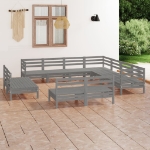 Set Divani da Giardino 11 pz in Legno Massello di Pino Grigio