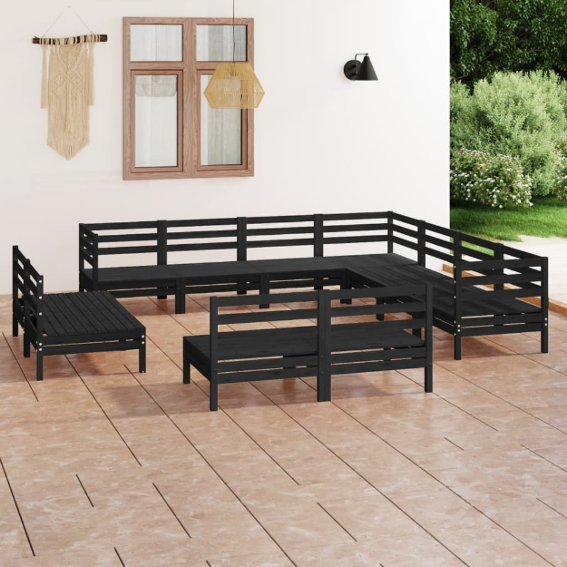 Set Divani da Giardino 11 pz in Legno Massello di Pino Nero