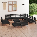 Set Divani da Giardino 12 pz in Legno Massello di Pino Nero