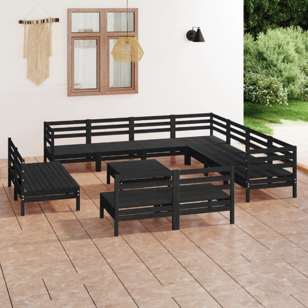 Set Divani da Giardino 12 pz in Legno Massello di Pino Nero