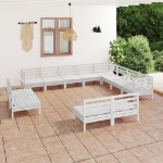 Set Divani da Giardino 12 pz in Legno Massello di Pino Bianco