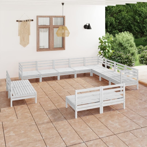 Set Divani da Giardino 12 pz in Legno Massello di Pino Bianco