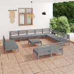 Set Divani da Giardino 13 pz in Legno Massello di Pino Grigio