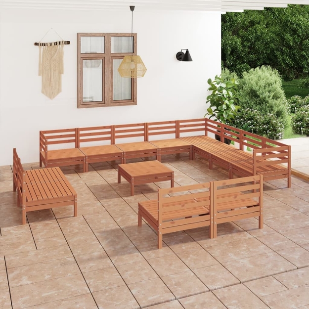 Set Divani da Giardino 13 pz in Legno Massello di Pino Miele