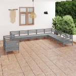 Set Divani da Giardino 10 pz in Legno Massello di Pino Grigio