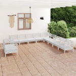 Set Divani da Giardino 11 pz in Legno Massello di Pino Bianco